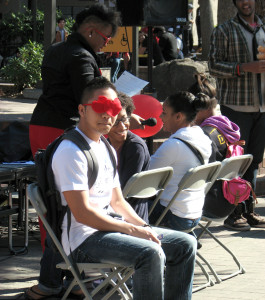 Students playing the  “love connection” in the quad on Feb. 14. 