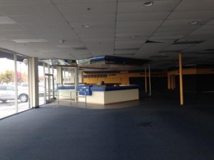 DOES THIS MEAN I DON’T HAVE TO PAY MY LATE FEES? : The remains of the Blockbuster Video store in Manteca, which closed earlier this summer. PHOTO BY CHRIS HOWZE