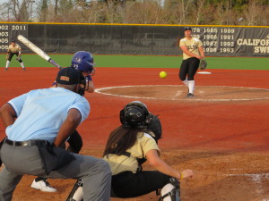 Mustangs pitcher Miranda Quesada on the mound, Feb. 13