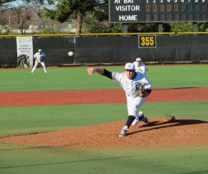 ON THE MOUND: Mustangs pitcher Matt Valencia on Jan. 31.