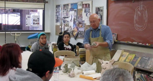 SCULPTING STUDENTS: Joe Mariscal instructs his ceramics class. PHOTO BY ORLANDO JOSE